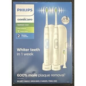 Philips Sonicare Optimal Clean Electric Toothbrush 2 Handles, 3 Heads, Cases